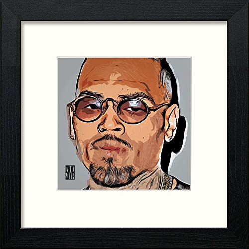 Chris Brown in Black Wood frame, premium wall art print