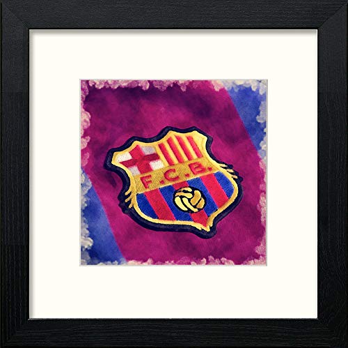 Barcelona Badge in Black Wood frame, premium wall art print