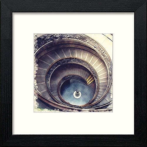 Rome Bramante Staircase in Black Wood frame, premium wall art print