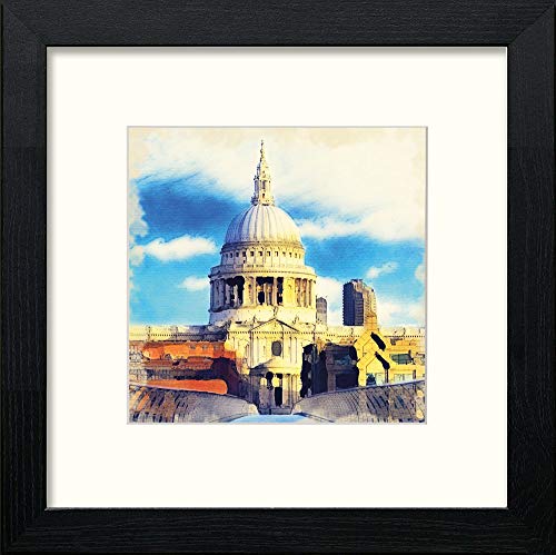 London St Paul's Cathedral in Black Wood frame, premium wall art print