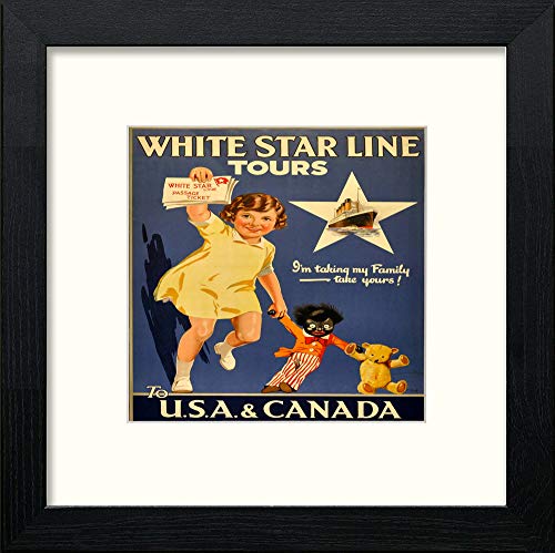 Vintage White Star Poster in Black Wood frame, premium wall art print