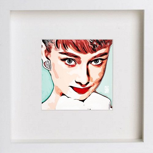 Audrey Hepburn 0007 in White frame, premium wall art print