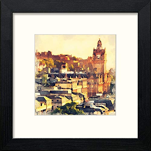 Edinburgh City in Black Wood frame, premium wall art print