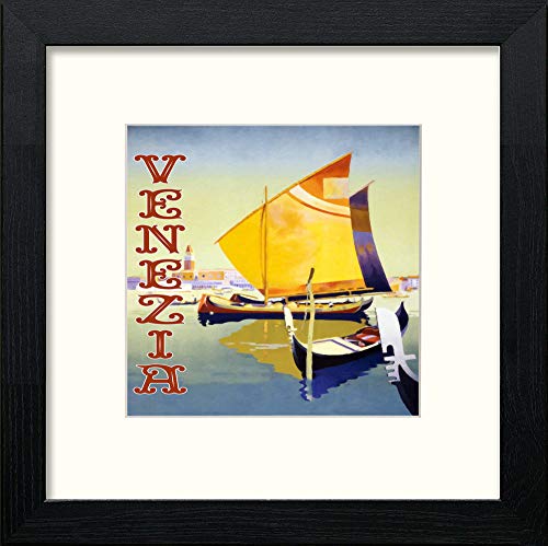 Vintage Venice Sail Poster in Black Wood frame, premium wall art print