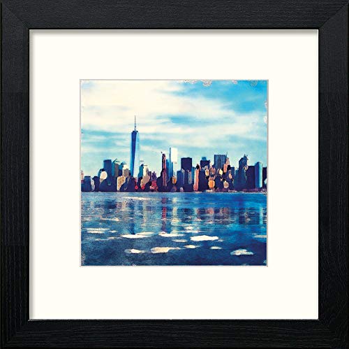 New York Manhattan Skyline in Black Wood frame, premium wall art print