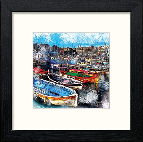 Naples Boats in Black Wood frame, premium wall art print