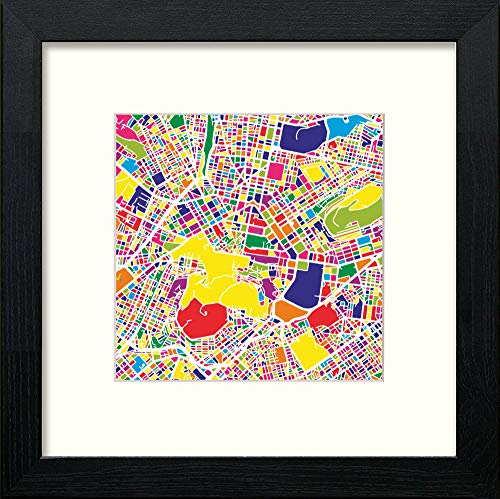 Athens Map in Black Wood frame, premium wall art print