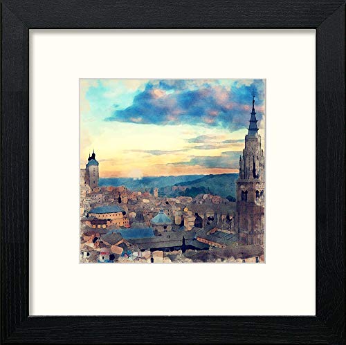 Toledo Skyline in Black Wood frame, premium wall art print