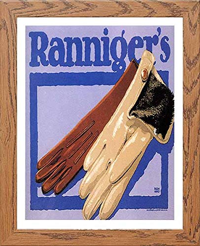 Vintage Poster Rannigers Gloves in Wood frame, premium wall art print