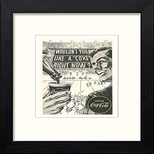 Poster Vintage Coca Cola Football Advert in Black Wood frame, premium wall art print