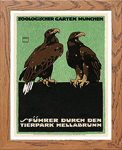 Vintage Poster Zoological Garden Munich Advertising in Wood frame, premium wall art print