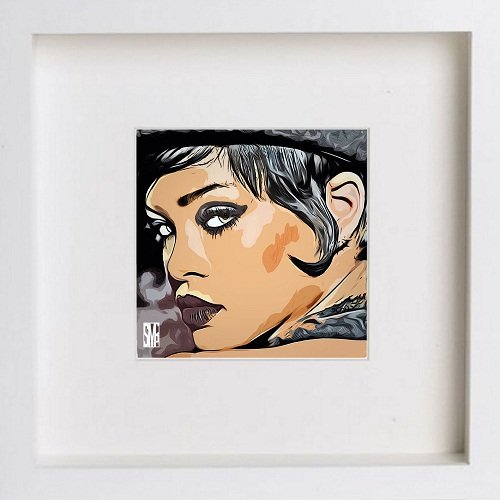 Rihanna 0181 174 in White frame, premium wall art print