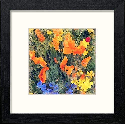 Collage Of Wild Flower in Black Wood frame, premium wall art print