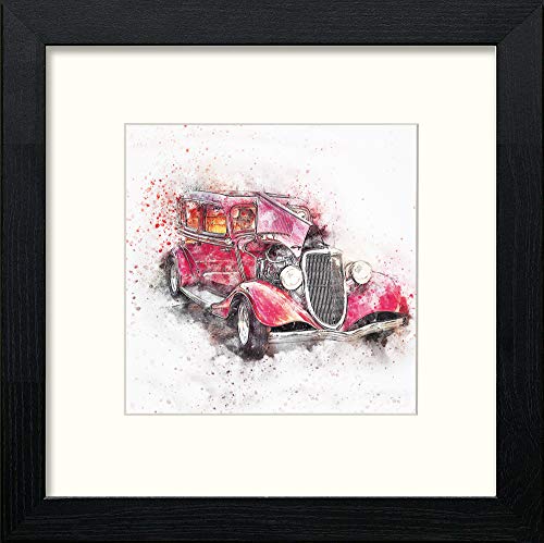 Red Classic Car in Black Wood frame, premium wall art print