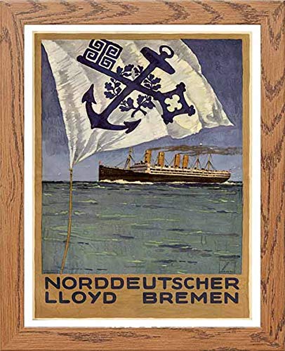 Vintage Poster Calendar Page For Norddeutscher Lloyd Bremena in Wood frame, premium wall art print