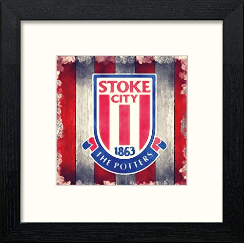 Stoke FC Badge in Black Wood frame, premium wall art print