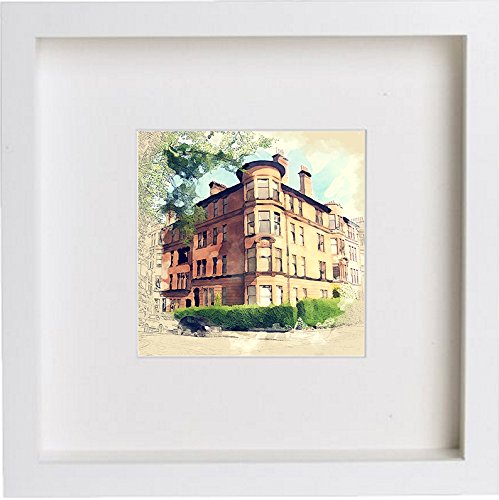 Glasgow Tenement Framed Art Artwork 0063 in White frame, premium wall art print