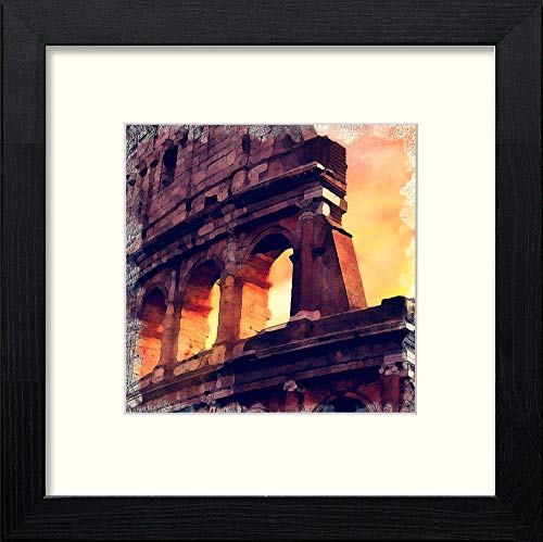 Italy Rome Collesium in Black Wood frame, premium wall art print