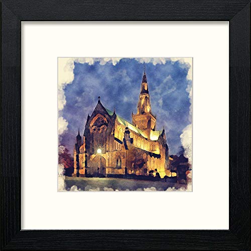 Glasgow Cathedral At Night in Black Wood frame, premium wall art print