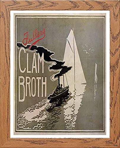 Vintage Poster Fullers Clam Broth in Wood frame, premium wall art print