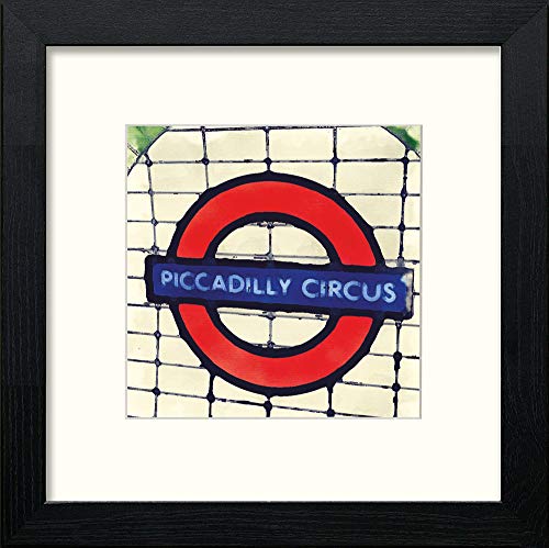 London Underground Sign Piccadilly Circus in Black Wood frame, premium wall art print