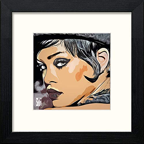Rihanna in Black Wood frame, premium wall art print