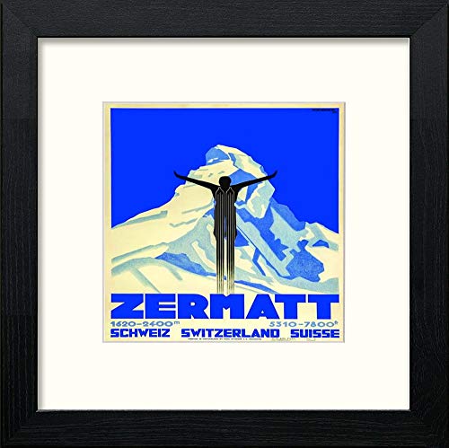 Vintage Swiss Ski Poster in Black Wood frame, premium wall art print