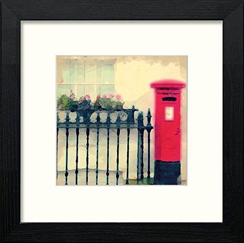 London Red Post Box in Black Wood frame, premium wall art print