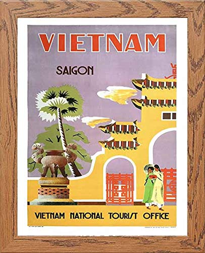 Vintage Poster Saigon 1960 Vintage Travel in Wood frame, premium wall art print