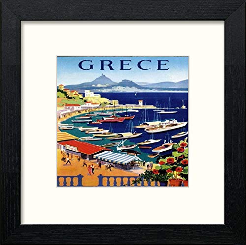 Vintage Greece Poster in Black Wood frame, premium wall art print