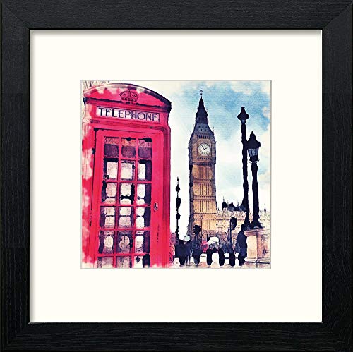 London Telephone Box in Black Wood frame, premium wall art print