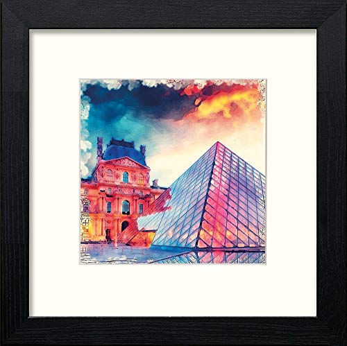 Paris Louvre in Black Wood frame, premium wall art print