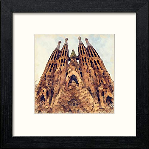 Cathedral Basilica Of Barcelona in Black Wood frame, premium wall art print