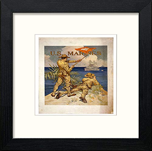 Vintage Poster US Marines in Black Wood frame, premium wall art print