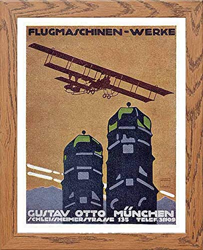 Vintage Poster Gustav Otto Flying Machine Works Munich Advertising in Wood frame, premium wall art print
