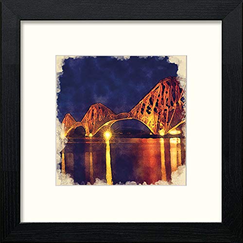 Edinburgh Forth Road Bridge in Black Wood frame, premium wall art print