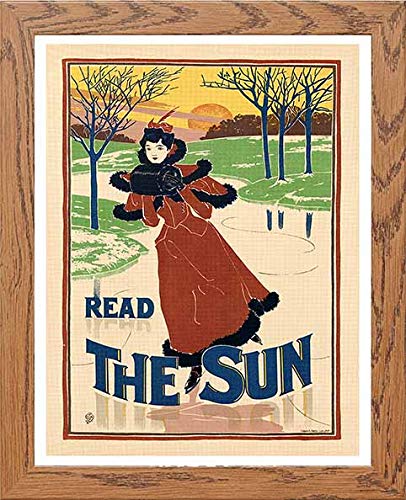Vintage Poster Read The Sun in Wood frame, premium wall art print