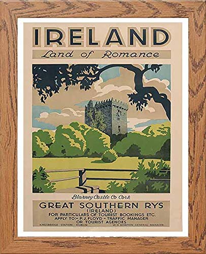 Vintage Poster Ireland Land Romance Vintage Travel Posters in Wood frame, premium wall art print