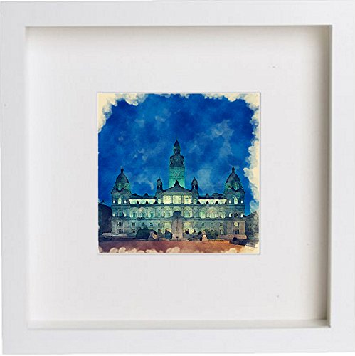 Glasgow City Chambers At Night Framed Print Home Office Gift Birthday Anniversary 0044 in White frame, premium wall art print