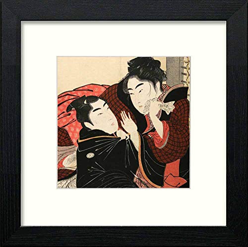 Vintage Utamaro Utamakura in Black Wood frame, premium wall art print