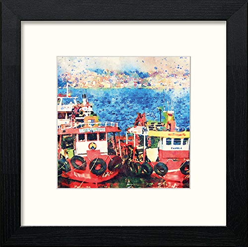 Tugs in Black Wood frame, premium wall art print
