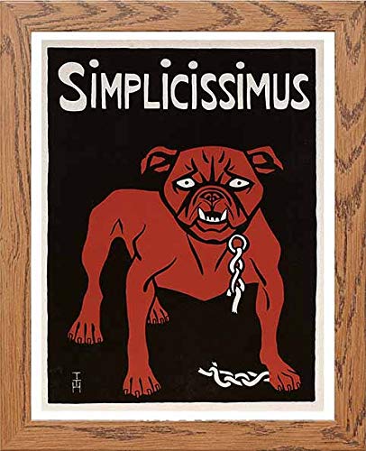 Vintage Bulldog Poster Simplicissimus in Wood frame, premium wall art print