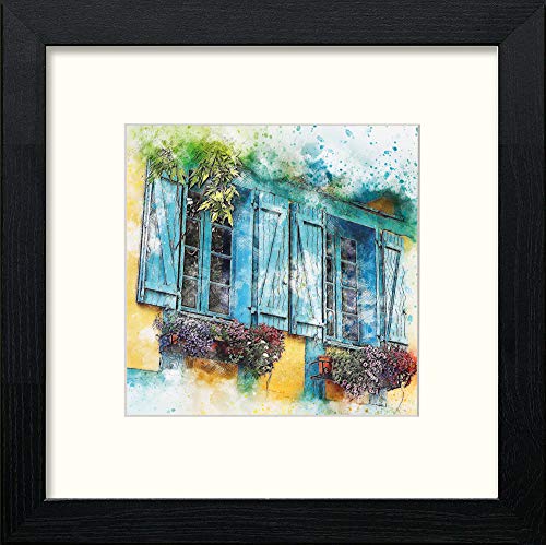 Green Shutters in Black Wood frame, premium wall art print