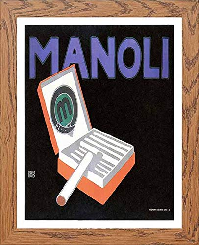 Vintage Poster Manoli Cigarettes in Wood frame, premium wall art print