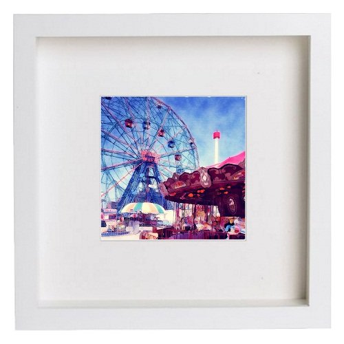 New York City Collection Coney Island 150 in White frame, premium wall art print