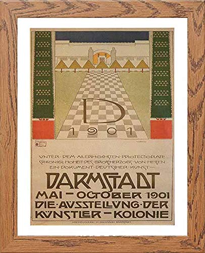 Vintage Poster Kunst Darmstadt Exhibition Posterb in Wood frame, premium wall art print
