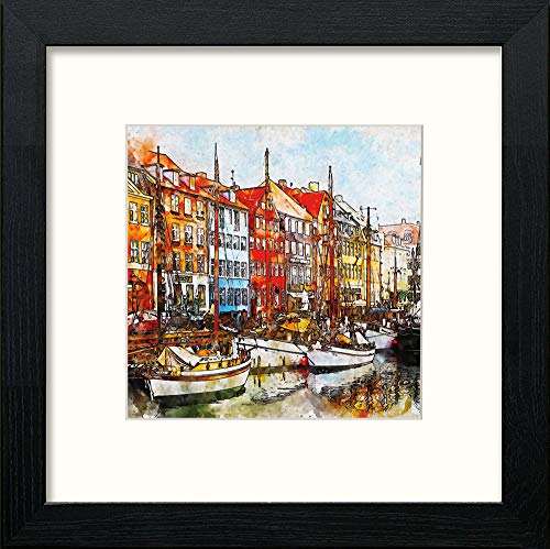 Moored At Amsterdam in Black Wood frame, premium wall art print