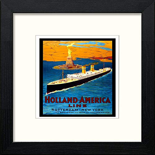 Vintage Poster Holland America in Black Wood frame, premium wall art print
