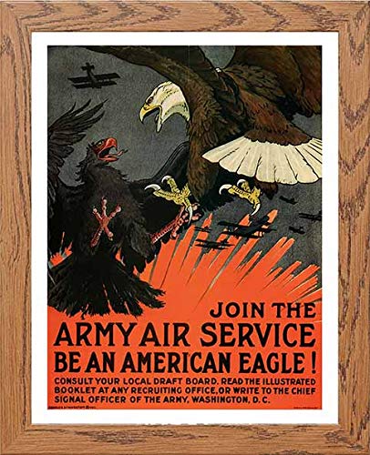 Vintage Poster Join The Army Air Service Be An American Eagle in Wood frame, premium wall art print