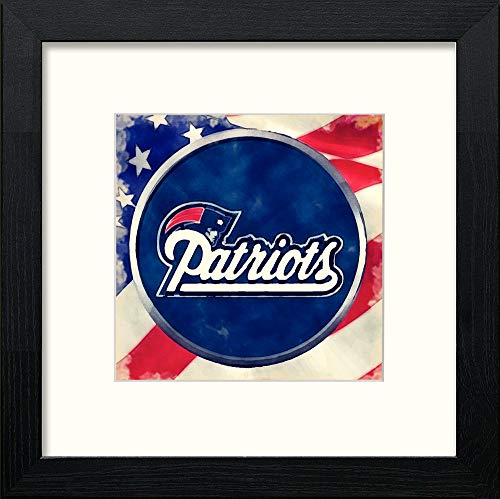 NFL Patriots Badge in Black Wood frame, premium wall art print